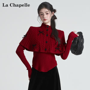 La Chapelle | Bộ Áo Sweater Cổ Cao Đỏ Vintage Đính Khuy Mềm Mại