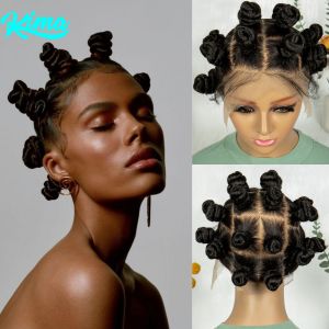 Full Lace Handmade Bantu Braided Wigs Synthetic Lace Frontal Short Cute Bantu Braided Lace Wig With Baby Hair for Black Women