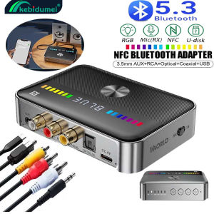 Kebidumei ตัวรับสัญญาณเสียง5.3บลูทูธ NFC ตัวแปลงสัญญาณ USB 3.5มม. AUX RCA Coaxial Optical DAC เวลาแฝงต่ำตัวรับสัญญาณ WiFi ดนตรีสำหรับทีวีพีซีรถ