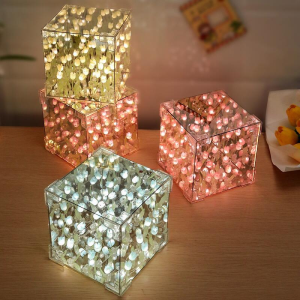 Pyramid DIY Tulip Light Mirror Cube Tulips Flower Sea Night Light Atmosphere Lamp Birthday Christmas Gift Home Decor