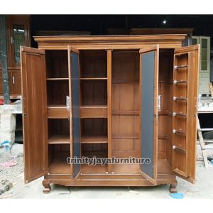 Lemari Pakaian 4 Pintu Hijab 2 Rak 2 Gantung Kayu Jati/trinityjayafurniture