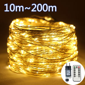 100M/200M Silver Wire LED String Fairy Lights Birthday Christmas Tree Lights Garland Outdoor Home New Year Wedding Party Decor