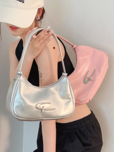 Fashionable Silver Underarm Bag Womens Single Shoulder Crossbody Bag Summer New Style Durable Soft PU Material Casual Leisure
