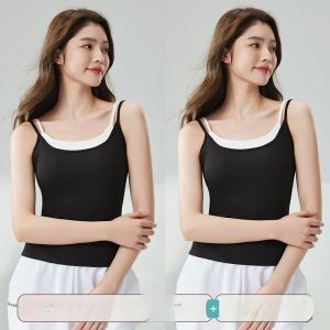 Miiow | Slim Fit Two Tone Splice Design Womens Tank Top With Built In Chest Pad Base Layer Summer Simple Style Nylon Modal Cotton Blend