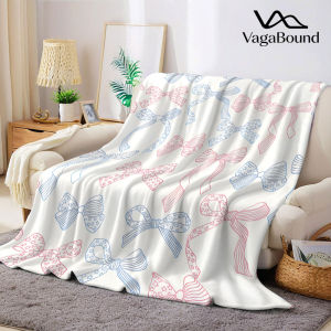 Red Blue Star Line Bow Flannel Blanket Warm Soft Halloween Christmas Decorative Couch Warm Cozy All-Season Gift