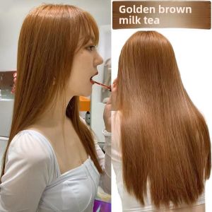 Trendy Milk Tea Color Hair Dye White Enhancing Golden Brown Plant-Based Home Application Hair Coloring Paste by LAN DUO