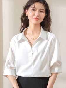 French Style Five-Quarter Sleeve White Shirt Women Summer Short Sleeve Commute Professional Batwing Sleeve Top