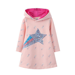 Jumping Meters New Arrival Star Beading Princess Girls Dresses Cotton Childrens Clothes Autumn Kids Costume Toddler Dress
