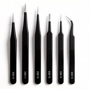 6pcs Set Anti-Static ESD Tweezer Black Stainless Steel with StraightFlat Round Bent Tips ESD-10 BGA For Electronics Repairs Tool