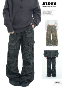 กางเกงทำงานลายพรางลายพิมพ์งูสไตล์อเมริกันย้อนยุค Hides กางเกงขายาวทรงตรงลำลองสตรีทสไตล์ฮิปฮอป กางเกงขายาวทรงหลวมสบายๆ