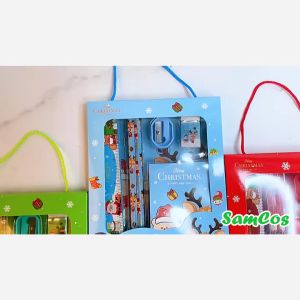 Bộ 6 chi tiết dụng cụ học tập giáng sinh noel thước kẻ bút chì tẩy ghi chú Samcos