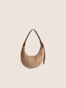 Dotlyn24 Autumn New Suede Surface Handbag Commuter Single Shoulder Bag Crescent Shape Womens Bag Soft PU Leather Pure Color