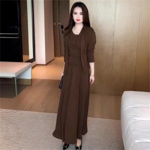 Early Spring Fashion Set Womens Slimming Long Sleeve Open Cardigan Vest High Waist Mini Skirt Three Piece Set Casual Style Home Wear
