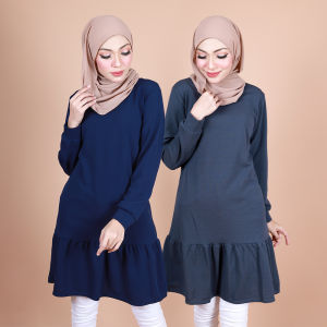 KM Women Fawziya Frill Bottom Size 36-46 Muslimah Modern Wear Plain Long Blouse [B30103 [B30126]