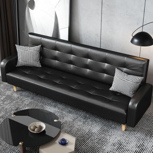 Rental Simple Sofa Leather PU Small Apartment Foldable Sofa Bed Dual-Use Hair Salon Imitation Leather Sofa Barber Shop