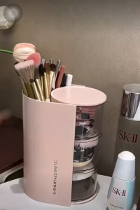 360° Rotating Makeup Brush Storage Box Multi-Layer Lipstick Beauty Organizer Dustproof Acrylic