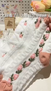 White Socks Japanese Pink Flower Socks Lace Jk Socks For Women Girls