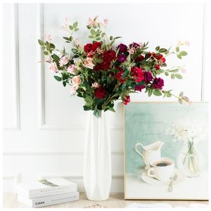 1 Cành Hồng Nhung Giả 5 Bông Cành Dài 80cm - đỏ