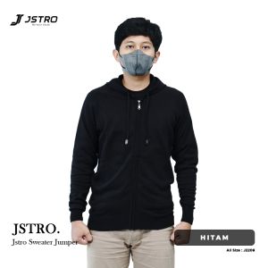 Jstro Sweater Hoodie Rajut Hitam Polos