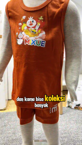 Setelan Singlet Mixue 1 - 2 Tahun / Set Baju Celana Pendek Lengan Kutung Knit Premium Kutung Anak Laki Laki Perempuan Kiosbalitaaprillia
