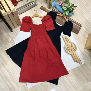 Đầm Maxi Xoè Trễ Vai Nhún Thun Ngực Tay Phồng Chun Thun Sau Co Giãn Dáng Rộng 60kg Trở Lại - Đầm Đi Tiệc Ulzzang