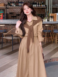 SENWA | Long Stripe French Style Shirt Dress Early Autumn