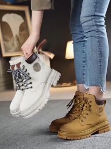 SOBREMESA STORED Giày bốt Martin mũi tròn đế dày dành cho nữ Giày bốt nữ tăng chiều cao 3-5cm Giày bốt nữ đế dày mùa đông Giày bốt nữ đế dày giày bốt đế cao su mềm mại