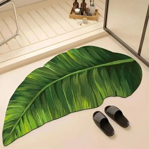 VIKAMA Green Leaf Bathroom Mat Water-Absorbent Quick-Drying Shower Mat Washable Non-Slip Entrance Door Mat Home Decoration