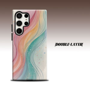 rainbow watercolor wave line For Samsung Galaxy S26 S25 S24 A56 A36 Dual Layer Luxury Fashion Full Lens Protective Case