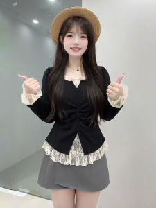 Áo Thun Dài Tay Ren Cỡ Lớn Mùa Thu Cho Nữ Áo Chui Đầu Cổ Tròn Áo Hai Mảnh Dáng Ôm Thoải Mái Thoáng Khí