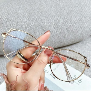 1pcs Women's Cute Cat‑Ear Metal Frame Non‑Prescription Glasses Girly‑Style Trendy Decor Eyewear