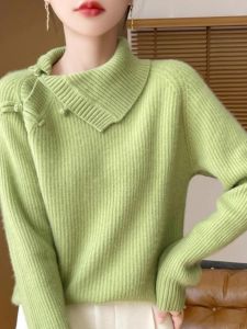 WANGGONGZHU | Womens Knitted Base Shirt Stand Collar Thickened Loose Lazy Style Autumn Winter Inner Wear New Arrival Princess Style Commute Fashion