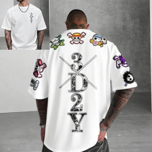 Bandai | Summer One Piece Anime Skeleton Print Mens T-shirt Short Sleeve Graphic Tee Streetwear Hip Hop Fashion Oversized Y2k Clothes