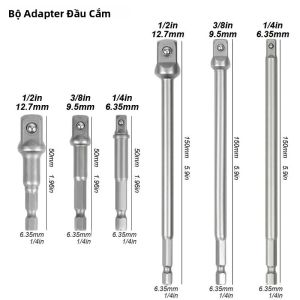 Bộ Chuyển Đổi Đầu Nối Lục Giác 1/4 Inch Cho Máy Khoan Tác Động Thành Đầu Vặn Vít Đầu Chuyển Đổi Hình Vuông Thanh Nối Dài