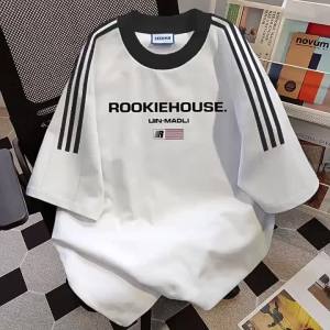 《311》 Tay Ngắn Màu Trắng Cổ Điển Kiểu Mỹ T Áo thun nữ mùa hè thiết kế độc đáo ba sọc dáng rộng tay ngắn cho cặp đôi