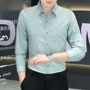 HENGYUANXIANG | High-End Long Sleeve Casual Shirt Iron-Free Flower Pattern Thin Mens Summer Fashionable Commute Style Polyester Fiber