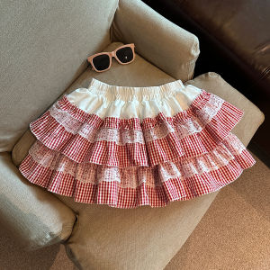 GUZILIAN | High Waist Plaid Puffy Skirt Womens Summer A-Line Cake Skirt Lolita JK Girl Pleated Skirt Commuter Korean Style Short Skirt
