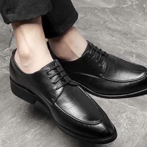 Giày da nam kiểu dáng chính thức phong cách Hàn Quốc tăng chiều cao giày cưới thời trang giày buộc dây giày thường cho nam giới trẻ