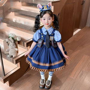 Halloween Childrens Rabbit Police Officer Costume Judy Cosplay Dress Baby Lolita Dress Film Character Party Performance Clothes