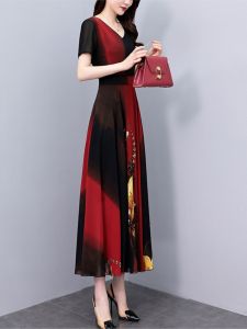 Elegant Guangzhou Chiffon Dress Summer Womens Fashion Slimming Tummy Covering Grand Entrance Long Skirt High Waist A-Line