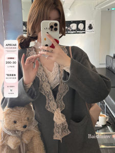Loose Womens Woolen Coat Spring Autumn Winter Design Sensation Lace Trimmed Knitwear Fashionable Korean Style Outerwear