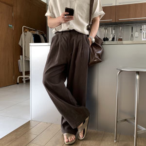 DAVID&ME | Military Green Linen Loose Casual Straight Wide Leg Pants