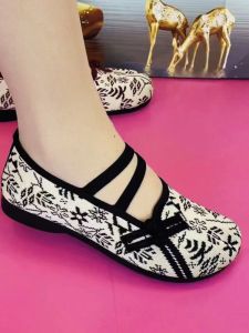 Spring Autumn New Style Soft Bottom Breathable Womens Shoes Old Beijing Cloth Shoes Easy to Wear Anti-Slip Ethnic Style Middle-Aged And Elderly Single Shoes