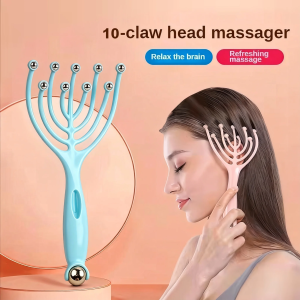 1 Pc Head Massager Scalp Neck Comb Roller Five Finger 10 Claws Steel Ball Hand Held Relax Spa Hair Care For Hair Stress Relief