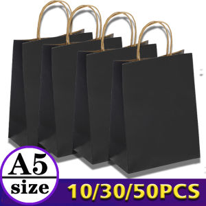 10/30/50pcs A5size Black Kraft Paper Bag Wholesale Birthday Party Candy Jewelry Gift Bag Christening Childrens Day Paper Bag
