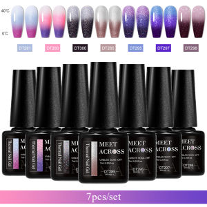 MEET ACROSS 7pcs Glitter Shimmer Thermal Gel Nail Polish Set 3 Layers Color Changing UV LED Gel Kit for Nail Art DIY Manicure