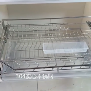 Pull Out Dish Rack Organizer Space Saving Stainless Steel Storage for Plates Bowls & Utensils in Kitchen Cabinets