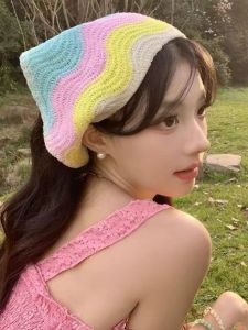 Adorable Knitted Woolen Scarf Versatile Beach Vacation Headwear Country Style Hairband Trendy Triangle Scarf Hair Accessory