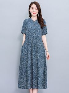 2026 New High-Quality Cotton Silk Short-Sleeved Dress plus Size Womens Meat-Covering Mid-Length Chinese Style Long Dress Slimming