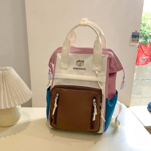 K-style Contrast Color Schoolbag Female K-style Student Travel Shoulder Bag Hand-Carrying Bag Mummy Baby Diaper Bag Outdoor Lightweight Backpack